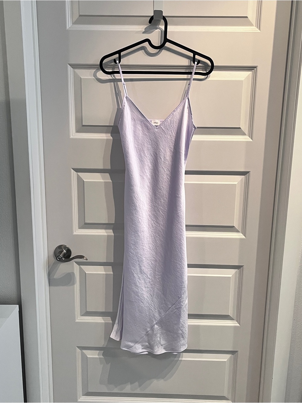 Aritzia Wilfred Satin Silk Lavender Purple Slip Dress with Slim Spaghetti Strap